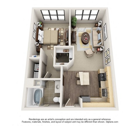 Floor plan for 1 bed, 1 bath, 736 sqft